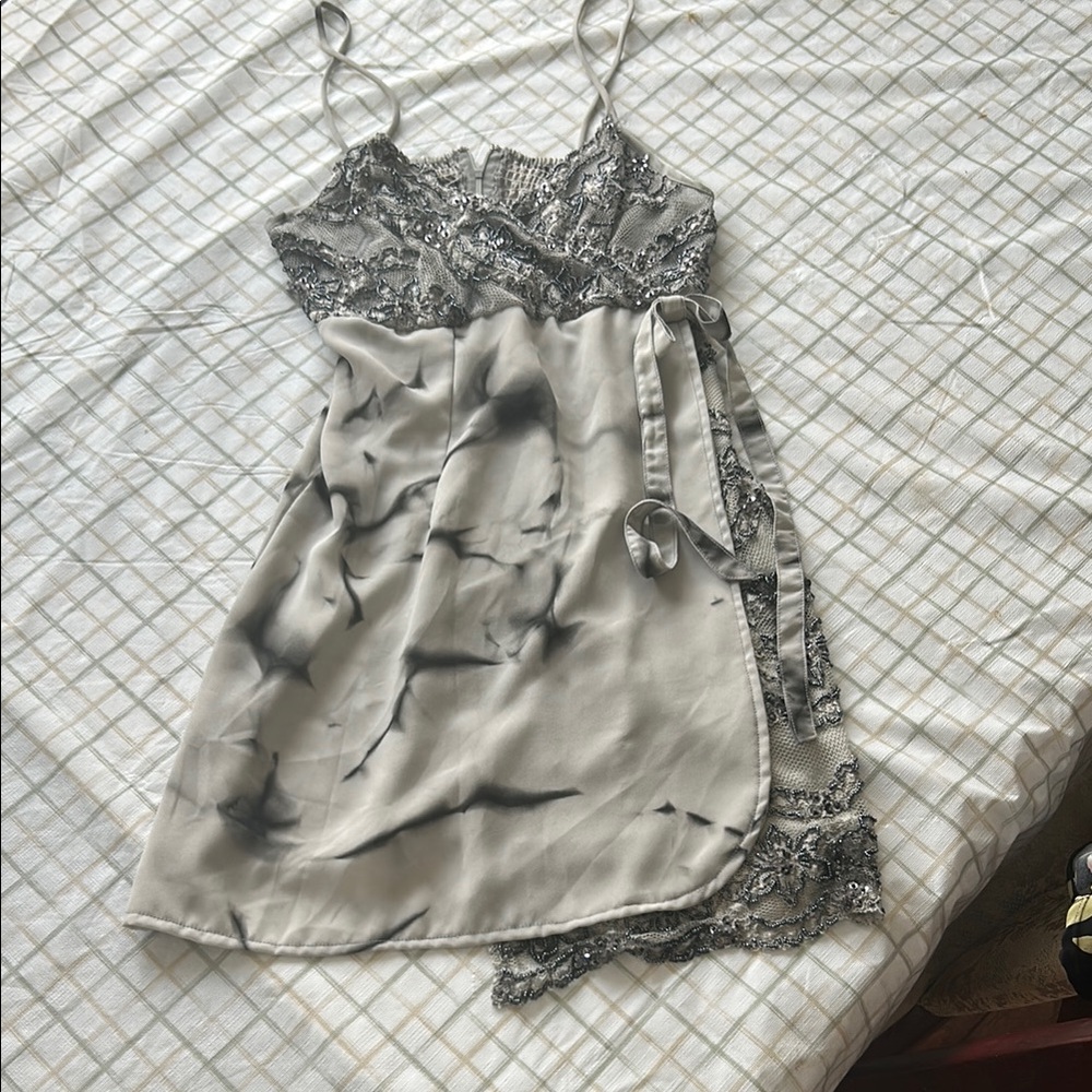 Elegant Gray Lace Slip Dress